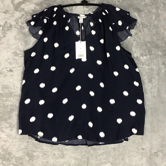 A New Day Womens Small Blue Polka Dot Short Sleeve Rayon Jersey Top NWT - Picture 7 of 15